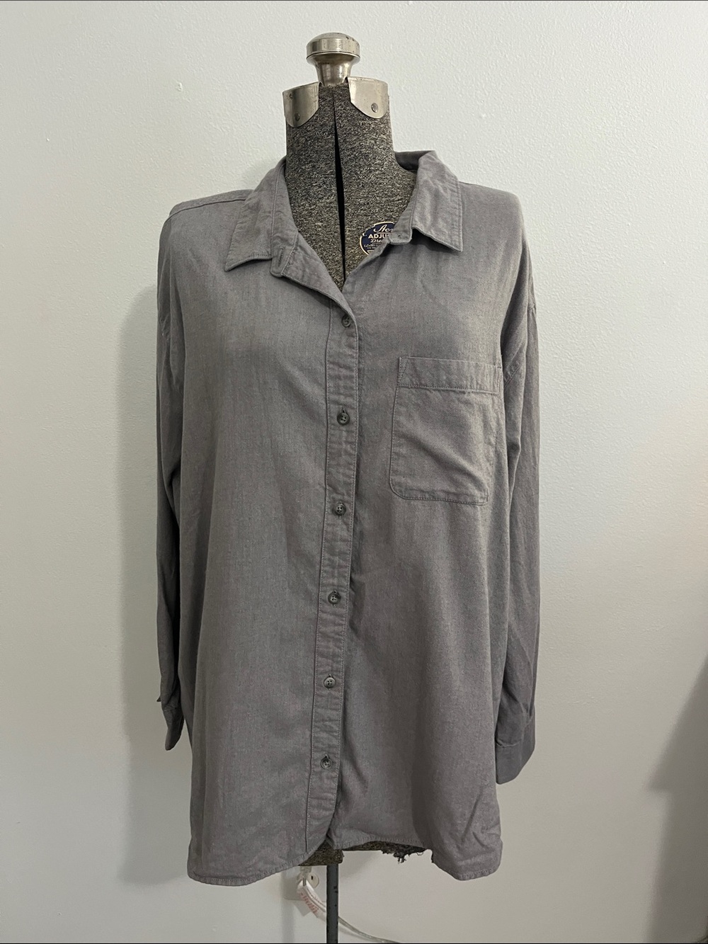 Classic Women’s Boyfriend Fit Gray Button-Up Shirt - Lightweight Long Sleeve
